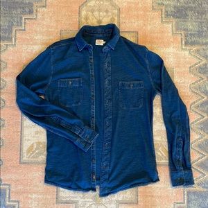 FAHERY indigo-dye sunwashed knit shirt long sleeve size Medium indigo blue